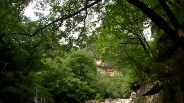 büyük kayanın üzerine hızlı şelale 