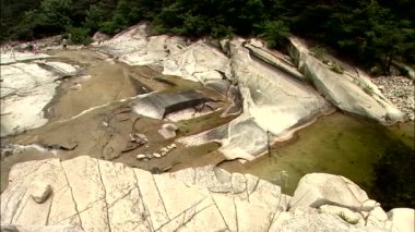 Brook ve kayalar insanlar arka plan üzerinde yürüme ile Üstten Görünüm