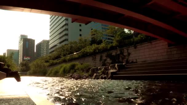 Paisaje de edificios y arroyo en Seúl — Vídeos de Stock