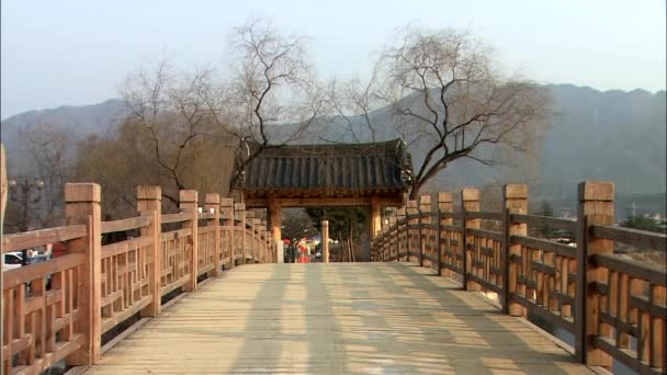 Старий дерев'яний міст в Jecheon Сі — стокове відео