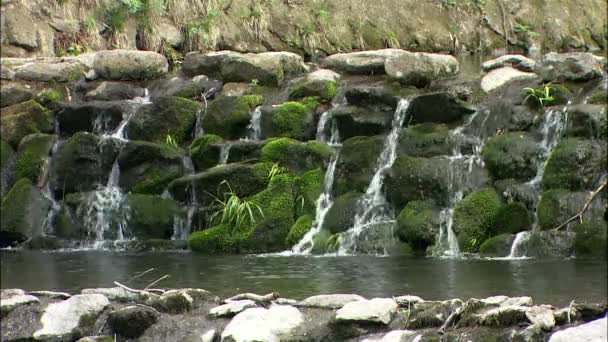 Cachoeiras que fluem em rocha enorme — Vídeo de Stock