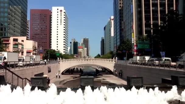 Fountains and bridge in Seoul — Stock Video