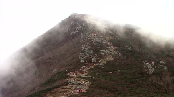 Les gens escalade sommet de montagne — Video