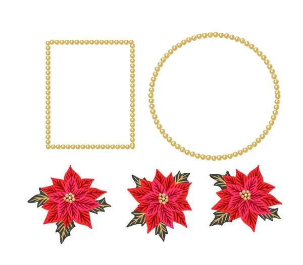 Éléments de Noël avec poinsettias rouges — Image vectorielle