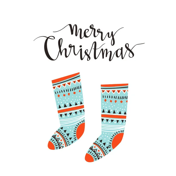 Vánoční nápisy a vánoční ponožky — Stockový vektor