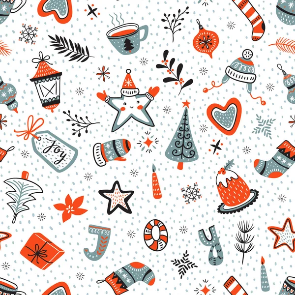 Handgetekende Kerst patroon — Stockvector