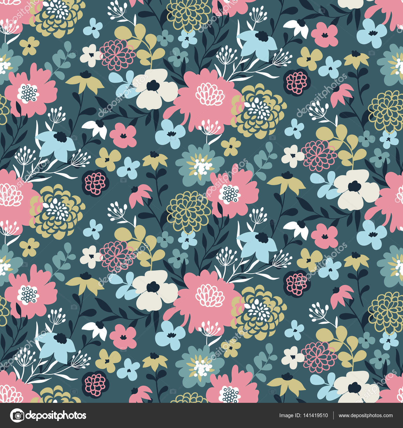 Trendy Seamless Floral Pattern Fabric Design With Simple Flowers