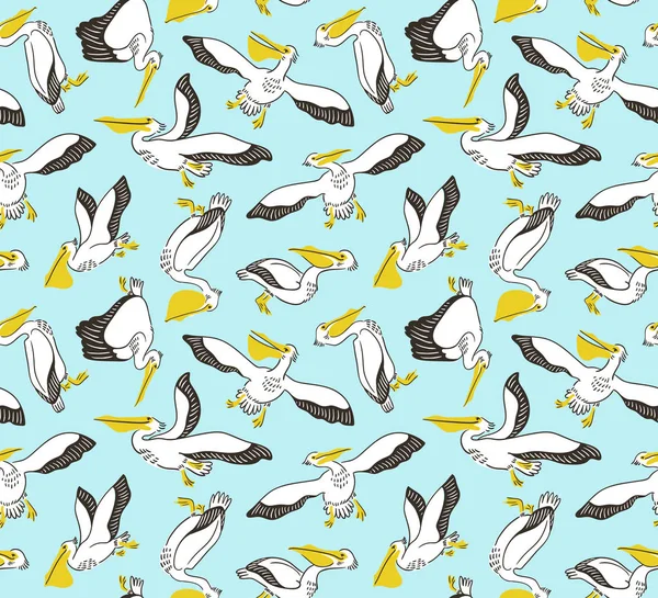 Seamless pattern with pelicans — Stock Vector