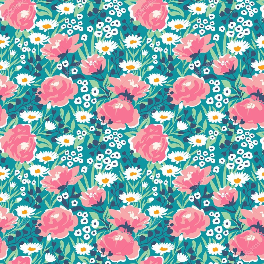 Fabric design with simple flowers