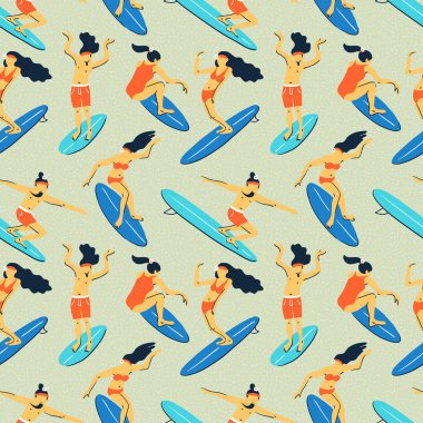Seamless pattern with  surfers clipart