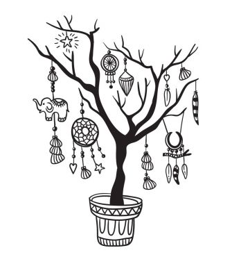 Ağaç boho süslemeleri ile