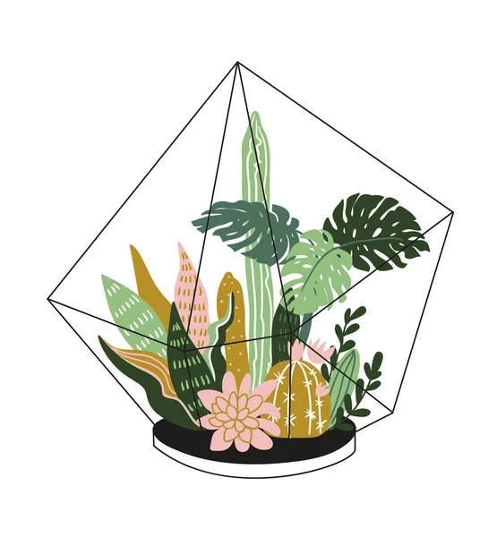 Dessiné à la main contenu plantes tropicales maison — Image vectorielle