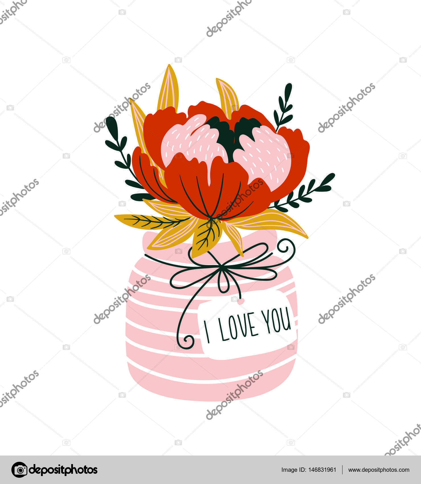 Fiori disegnati nel vaso a mano — Vettoriale Stock