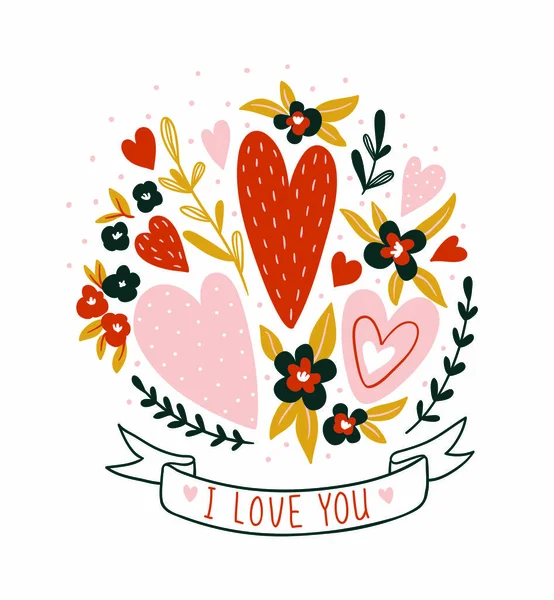 Carte Valentine dessinée à la main — Image vectorielle