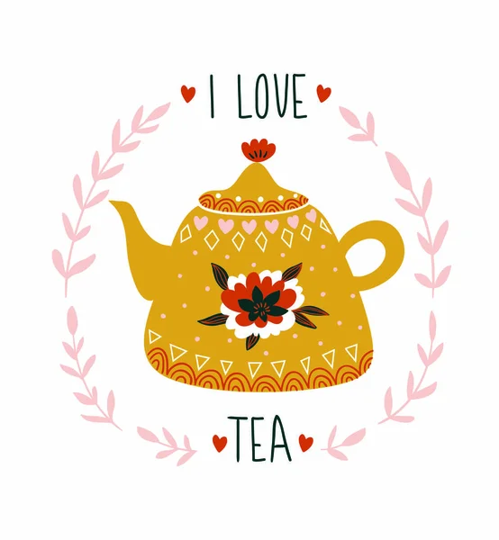 Hand drawn card with teapot — Stock Vector