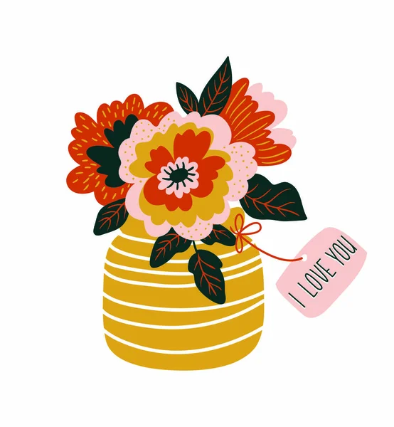 Fleurs tirées à la main dans le vase — Image vectorielle