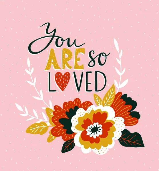 Tarjeta de San Valentín dibujada a mano con flores — Vector de stock