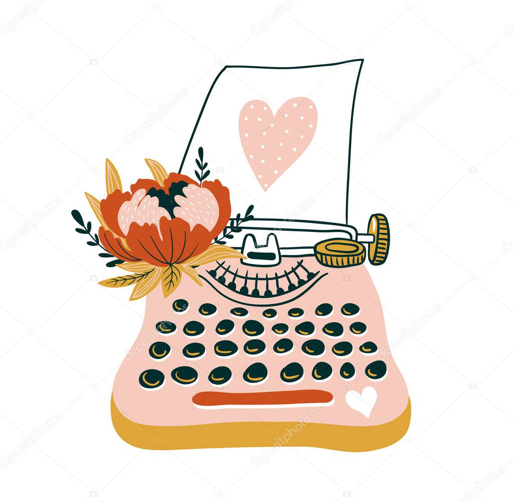 card with typewriter and heart