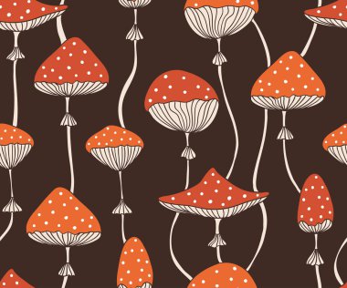 Sevimli kırmızı sinek-agaric amanita mantar ile Seamless Modeli