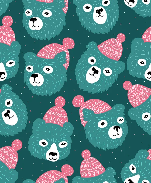 Seamless pattern with bears heads. — Stock Vector