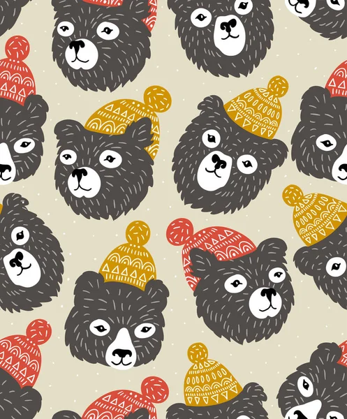 Seamless pattern with bears heads — Stock Vector