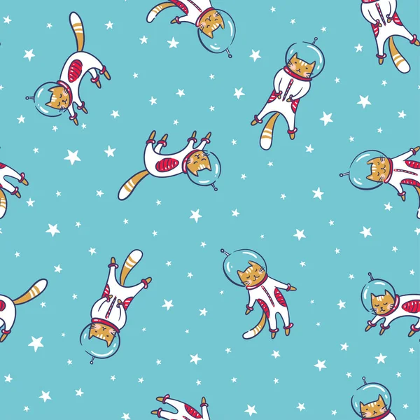 Gato astronauta divertido en el espacio — Vector de stock