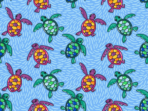 Seamless pattern with ocean turtles
