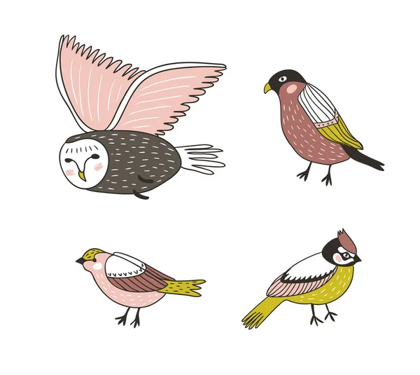 可爱的手绘鸟一套 — 图库矢量图片