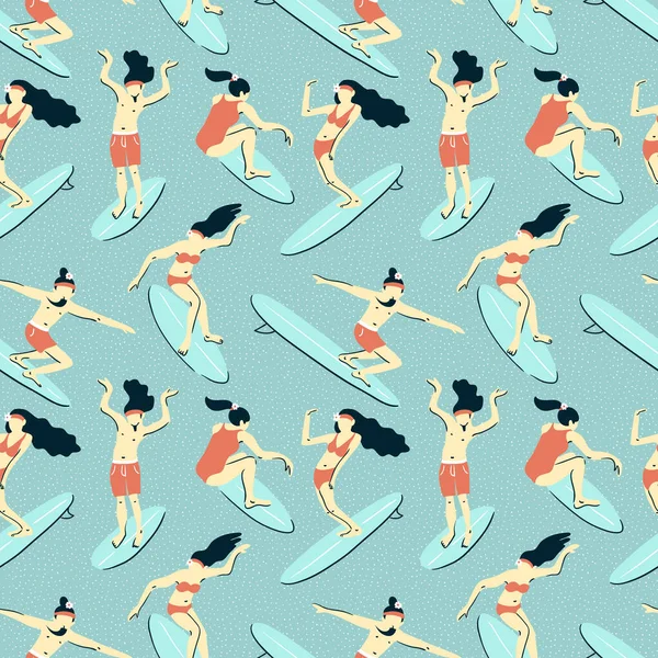 Modèle sans couture avec les surfeurs — Image vectorielle