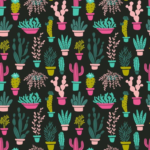Seamless pattern with cactuses