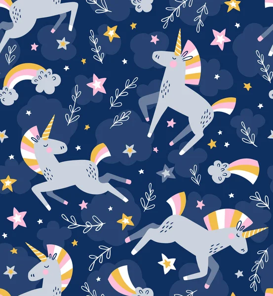 Seamless pattern with unicorns — Stock Vector