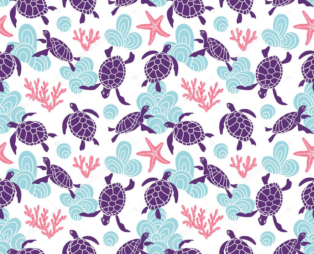Seamless pattern with turtles