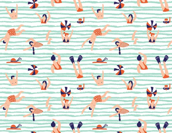 Swimming people seamless pattern — Stock Vector
