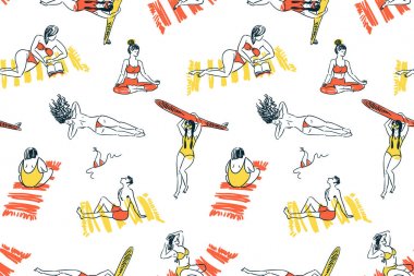 Kumsalda güneşlenirken kız ile Seamless Modeli