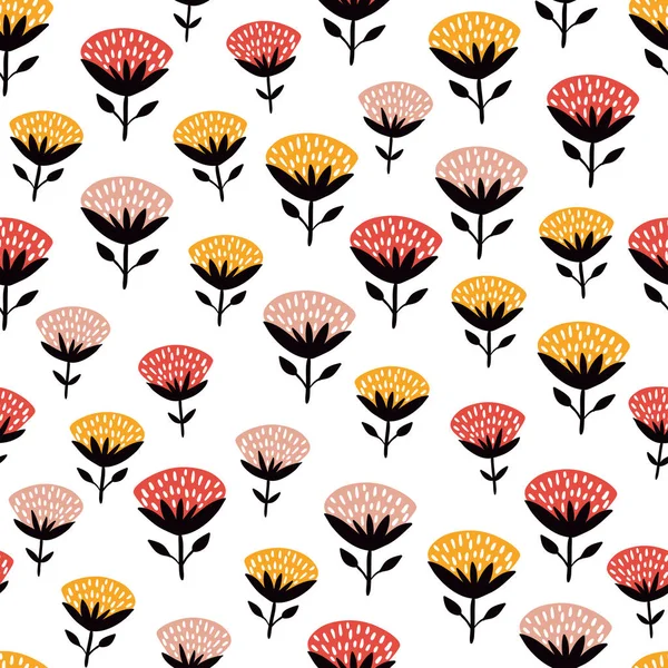 Seamless Pattern Meadow Flowers White Background — Stock Vector