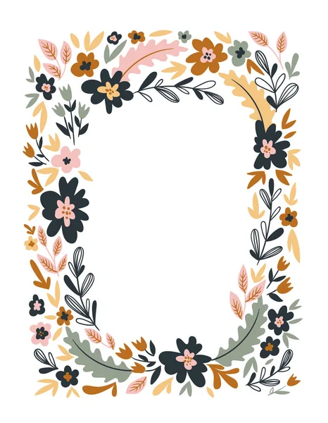 Quadro Floral Isolado Fundo Branco — Vetor de Stock