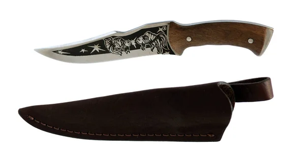 Нож и кожаная черная оболочка — стоковое фото