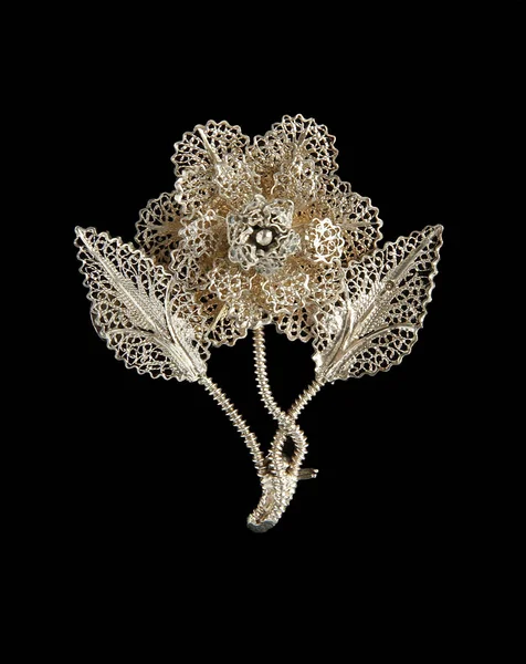 Vintage filigree silver brooch Flower — Stock Photo, Image