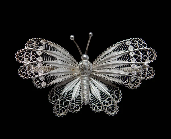 Broche vintage filigrana plata Mariposa — Foto de Stock