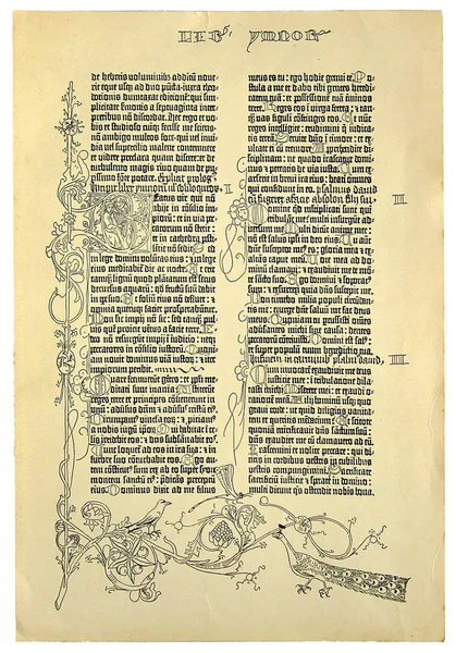 Reproduction of one page of the first printed Bible — Stock Photo, Image