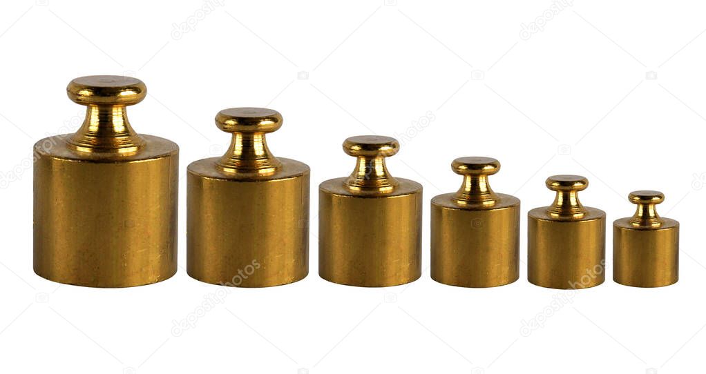 A set of miniature bronze vintage weights