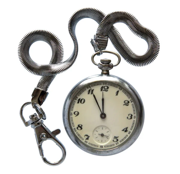 Vintage relógio de bolso de prata com corrente — Fotografia de Stock