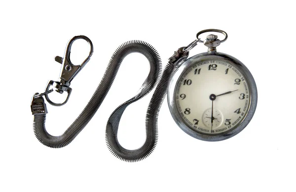 Vintage reloj de bolsillo de plata con cadena — Foto de Stock