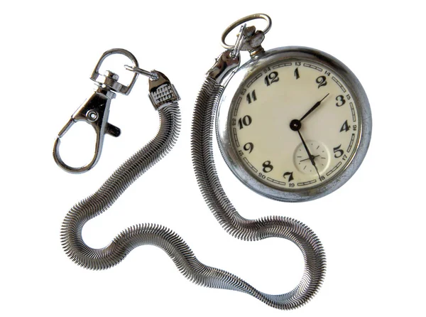 Vintage relógio de bolso de prata com corrente — Fotografia de Stock