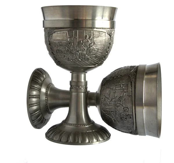 Vintage pewter wine goblets — Stock Photo, Image