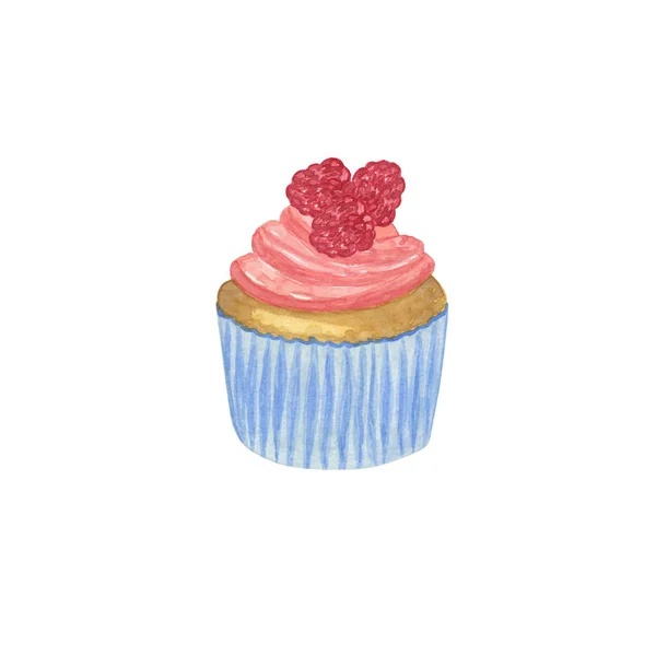 Illustration aquarelle d'une pâtisserie dessinée à la main, un cupcake sur le fond blanc — Photo
