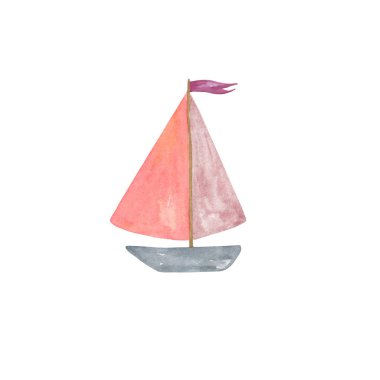 Çizgi film stili suluboya el çizimi yatı beyaz arkaplanda