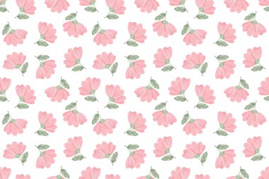 Beyaz arka planda elle çizilmiş suluboya çiçekleri pürüzsüz desen