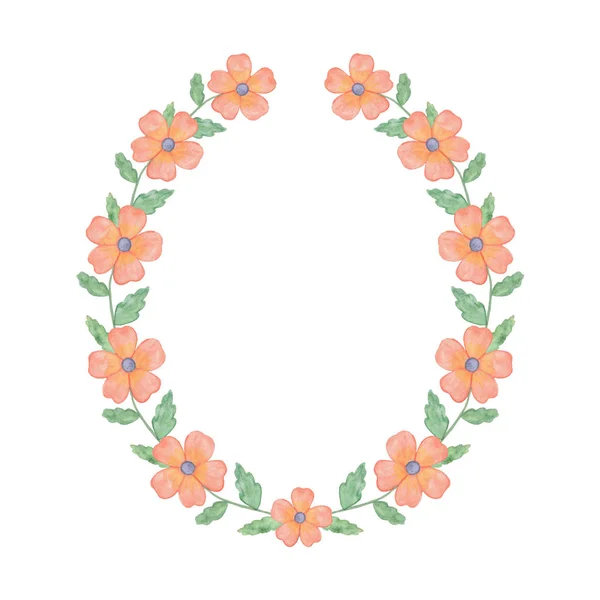粉色装饰花椭圆形的花环在白色的背景上，简单的插图 — 图库照片