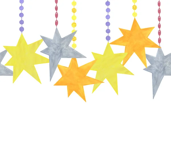 Traditional seasonal Christmas pattern of hand drawn watercolor hanging stars — Stock Photo, Image